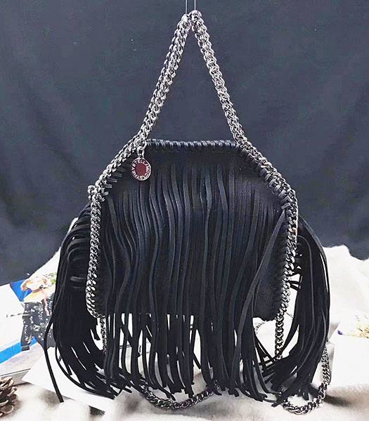 Stella McCartney Falabella Fringed Black Environmental Polyester Fiber 16cm Tote Shoulder Bag