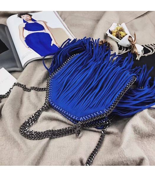 Stella McCartney Falabella Fringed Blue Environmental Polyester Fiber 16cm Tote Shoulder Bag-4
