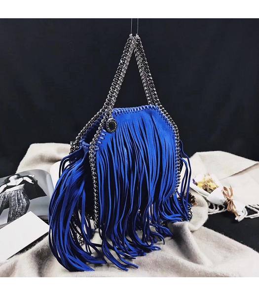 Stella McCartney Falabella Fringed Blue Environmental Polyester Fiber 16cm Tote Shoulder Bag-6