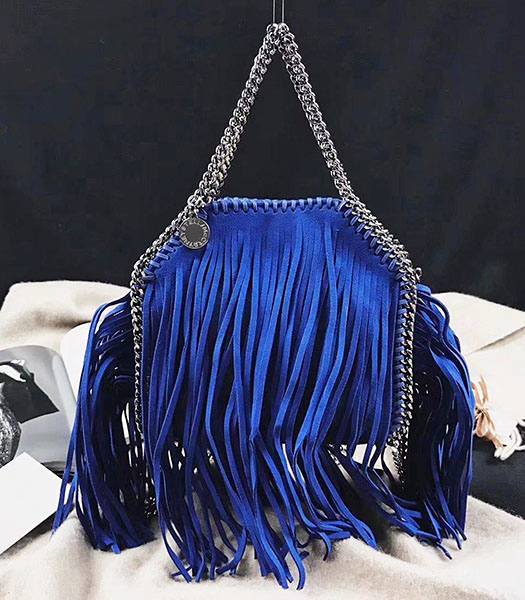 Stella McCartney Falabella Fringed Blue Environmental Polyester Fiber 16cm Tote Shoulder Bag