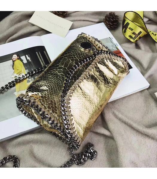 Stella McCartney Falabella Golden Snake Veins Oil Wax 22cm Shoulder Bag Silver Chains-1