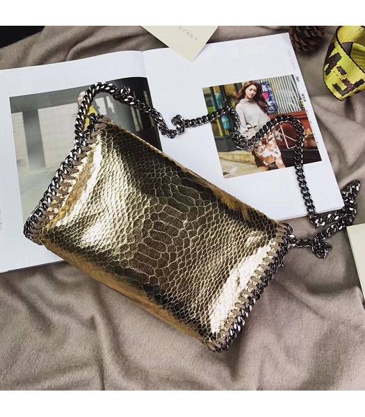 Stella McCartney Falabella Golden Snake Veins Oil Wax 22cm Shoulder Bag Silver Chains-2