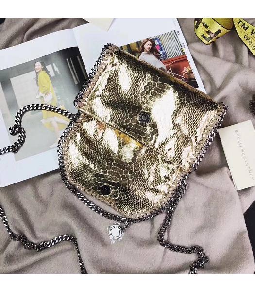 Stella McCartney Falabella Golden Snake Veins Oil Wax 22cm Shoulder Bag Silver Chains-3