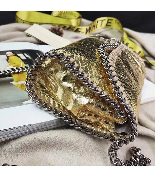 Stella McCartney Falabella Golden Snake Veins Oil Wax 22cm Shoulder Bag Silver Chains-4