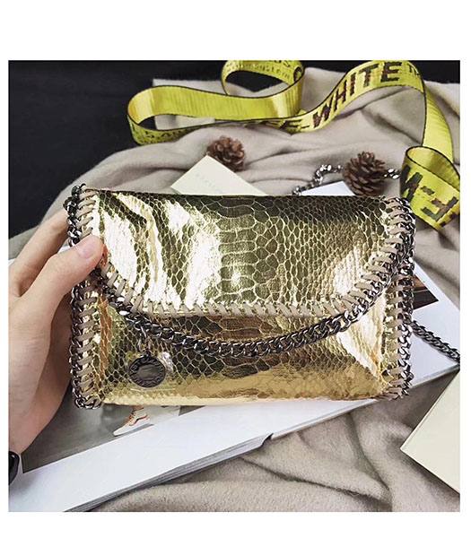 Stella McCartney Falabella Golden Snake Veins Oil Wax 22cm Shoulder Bag Silver Chains