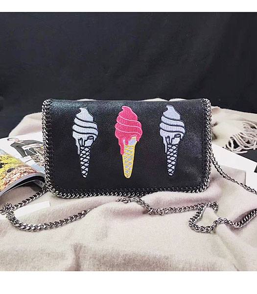 Stella McCartney Falabella Ice Cream Embroidery Black Environmental Polyester Fiber Cross Body Bag