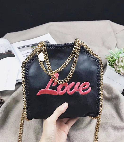 Stella McCartney Falabella Love Black Napa 16cm Tote Shoulder Bag Golden Chains