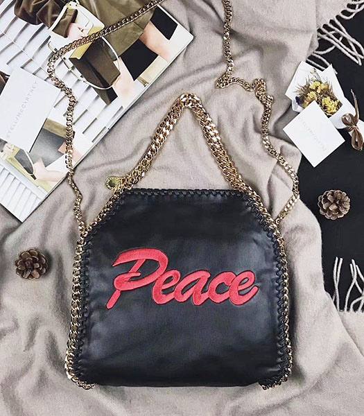 Stella McCartney Falabella Peach Black Napa 25cm Tote Bag Golden Chains