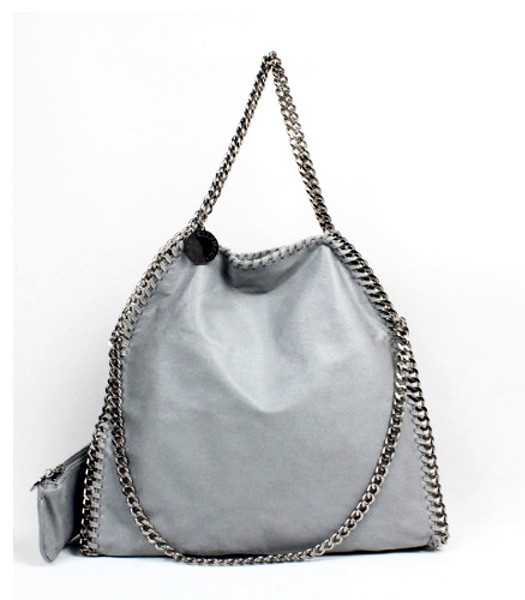 Stella McCartney Falabella PVC Fold Over Light Grey Tote Bag Silver Chain