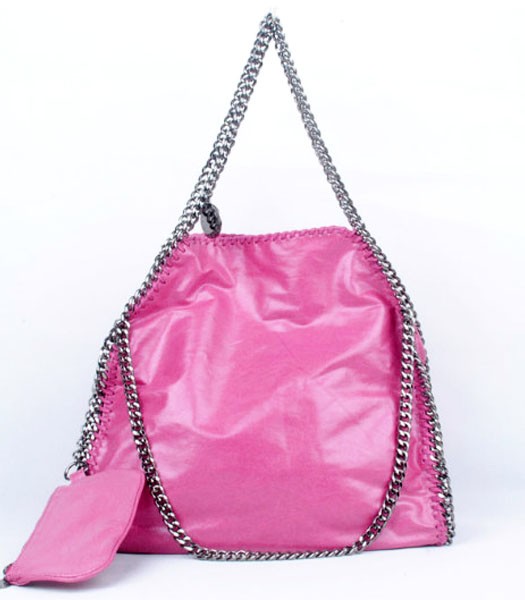 Stella McCartney Falabella PVC Fold Over Rose Red Tote Bag Silver Chain