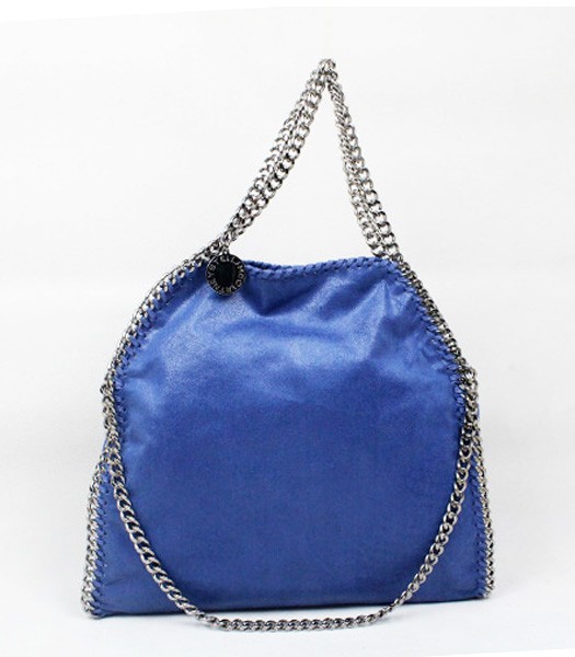 Stella McCartney Falabella PVC Fold Over Sapphire Blue Tote Bag Silver Chain
