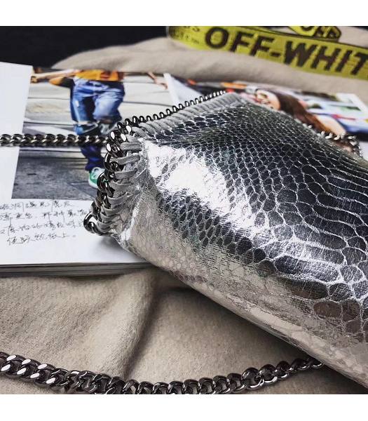 Stella McCartney Falabella Silver Snake Veins Oil Wax 16cm Tote Shoulder Bag-2