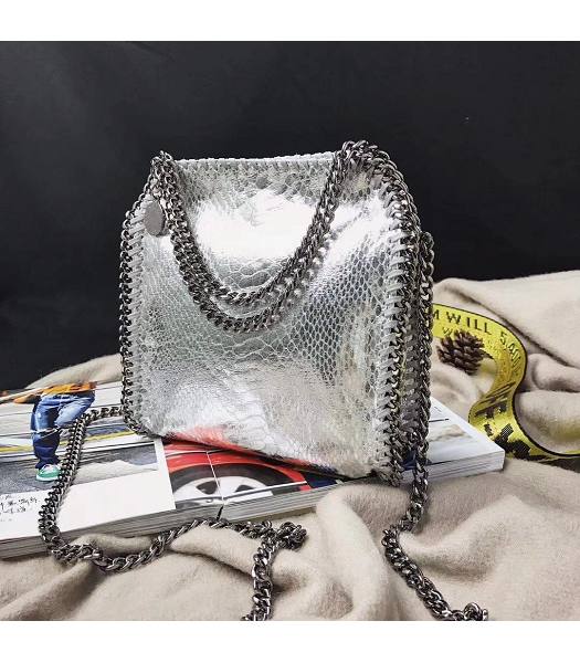 Stella McCartney Falabella Silver Snake Veins Oil Wax 16cm Tote Shoulder Bag-6