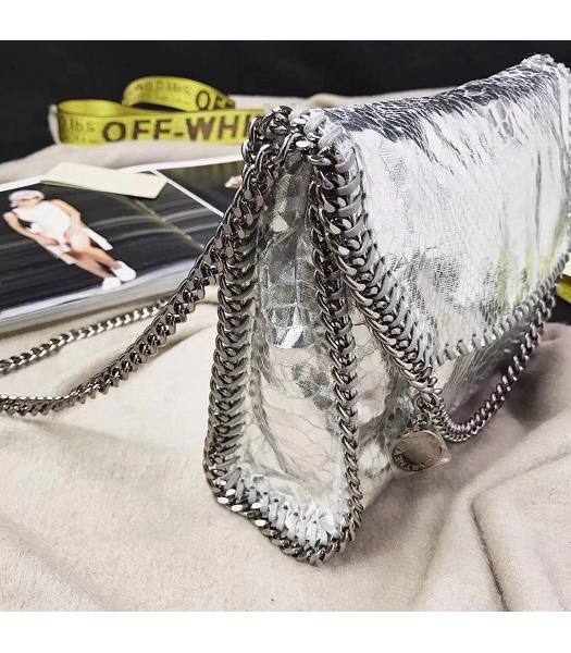 Stella McCartney Falabella Silver Snake Veins Oil Wax 22cm Shoulder Bag Silver Chains-5