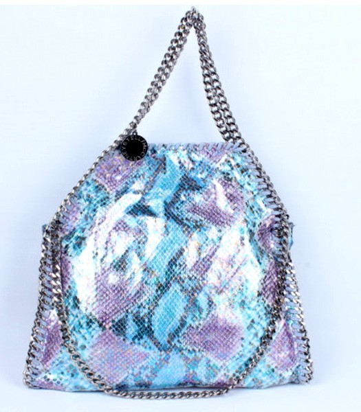 Stella McCartney Falabella Snake PVC Fold Over Blue Tote Bag Silver Chain