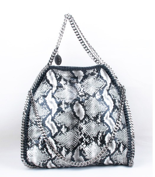 Stella McCartney Falabella Snake PVC Fold Over Grey Tote Bag Silver Chain