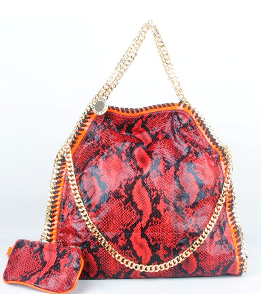 Stella McCartney Falabella Snake PVC Fold Over Red Tote Bag Golden Chain