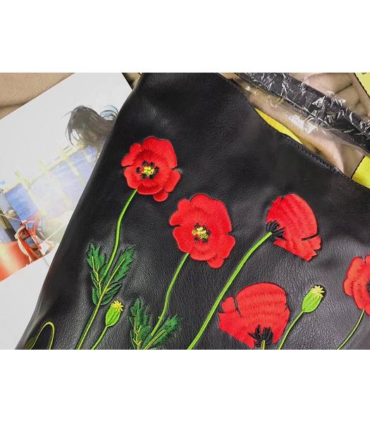 Stella McCartney Popper Black Environmental Polyester Fiber Red Flower 24cm Hobo Bag-5