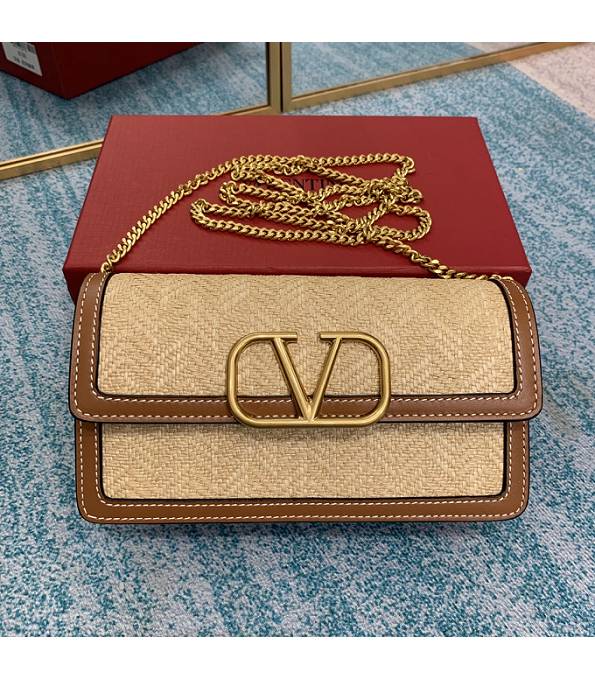 Valentino Apricot Chevron Raffi Brown Original Leather Chain Shoulder Bag