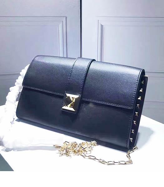 Valentino Black Leather Rivets Decorative Chains Shoulder Bag