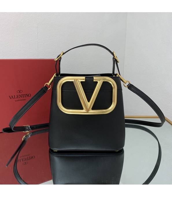 Valentino Black Original Calfskin Leather Golden Metal Supervee Handbag