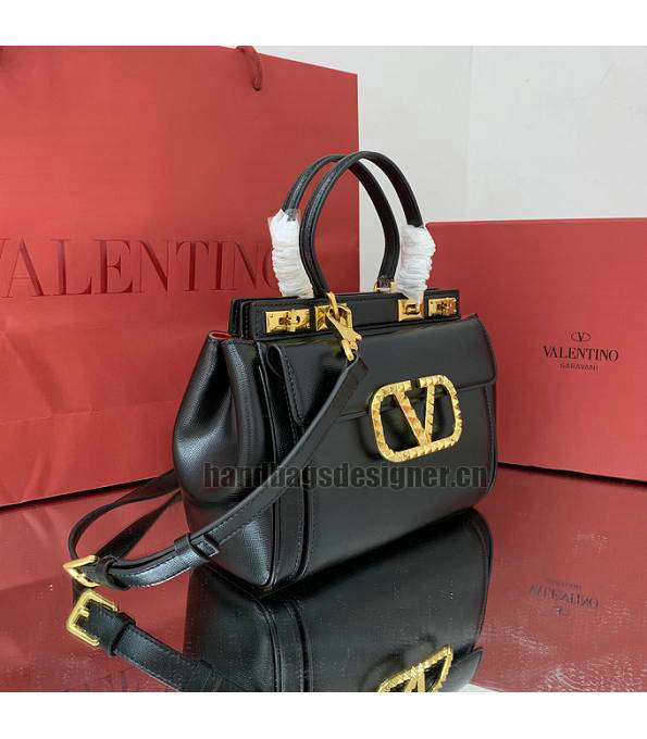 Valentino Black Original Grainy Calfskin Garavani Rockstud Medium Alcove Handbag-3