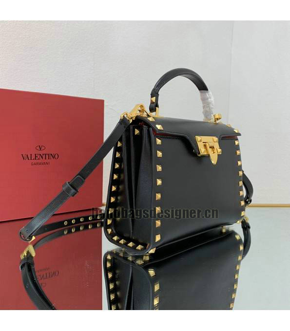 Valentino Black Original Grainy Calfskin Garavani Rockstud Small Alcove Handbag-3