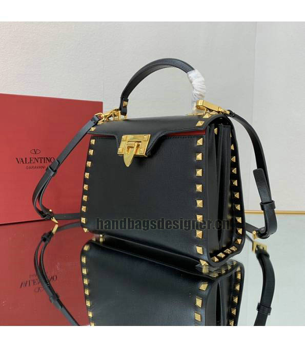 Valentino Black Original Grainy Calfskin Garavani Rockstud Small Alcove Handbag-4