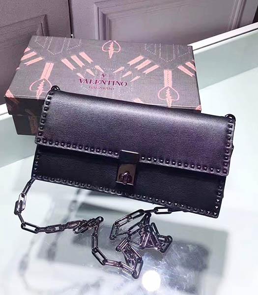 Valentino Black Original Leather Rivets Decorative Chains Bag