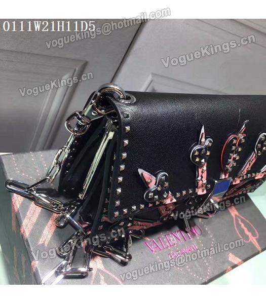 Valentino Black Original Leather Rivets Hearts Chains Bag-4