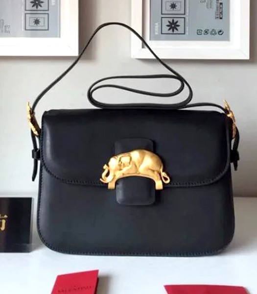 Valentino Black Original Leather Shoulder Bag 48734 Elephant Metal