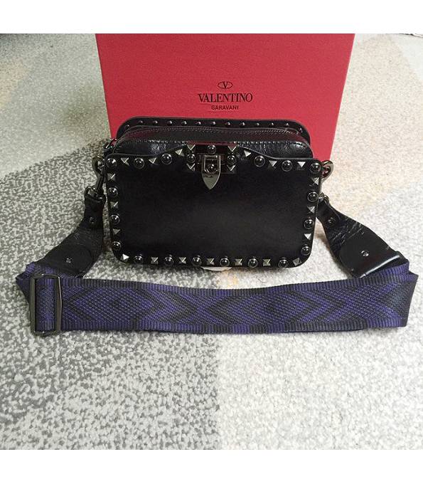 Valentino Black Original Oil Wax Calfskin Leather Black Rivet Cross Body Bag