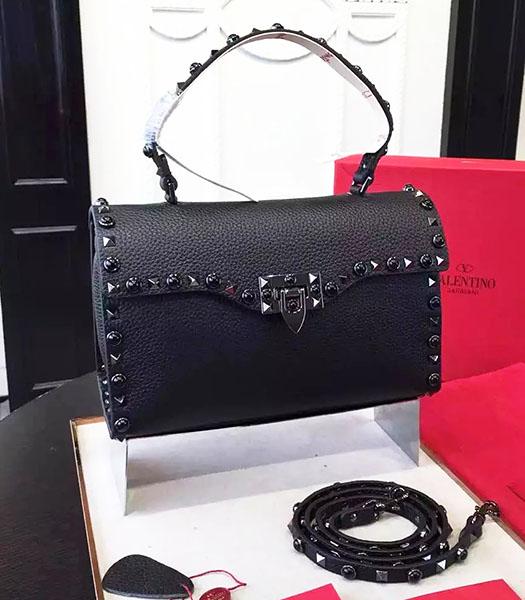 Valentino Black Rivets Jewels Calfskin Leather Tote Bag