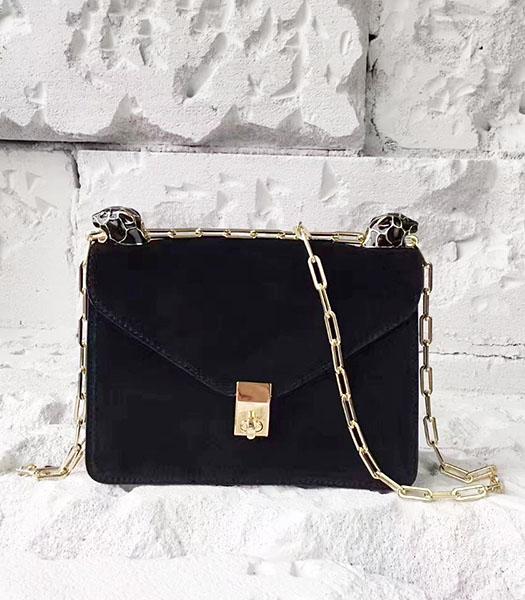 Valentino Black Suede Leather Chains Messenger Bag