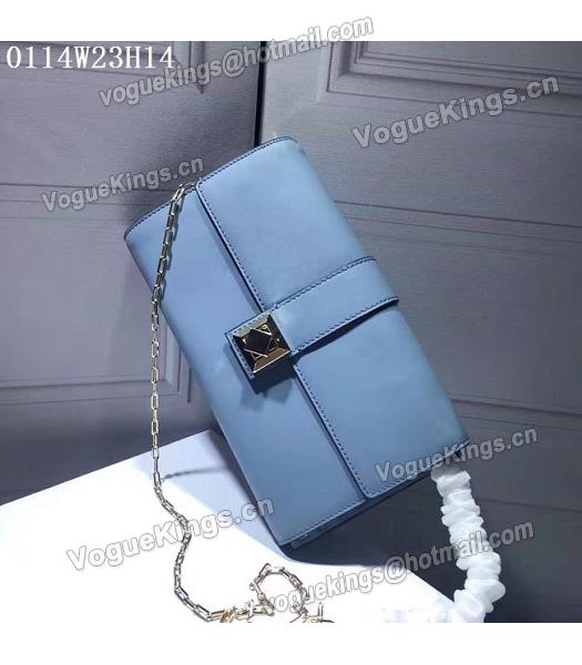 Valentino Blue Leather Rivets Decorative Chains Shoulder Bag-1