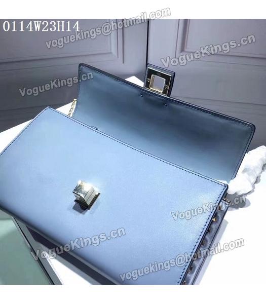 Valentino Blue Leather Rivets Decorative Chains Shoulder Bag-5