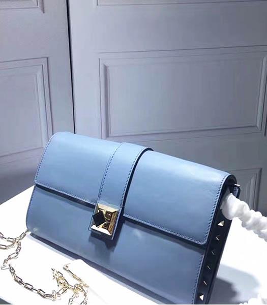 Valentino Blue Leather Rivets Decorative Chains Shoulder Bag