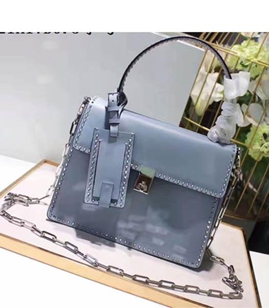 Valentino Blue Original Leather Rivets Decorative 21cm Small Tote Bag