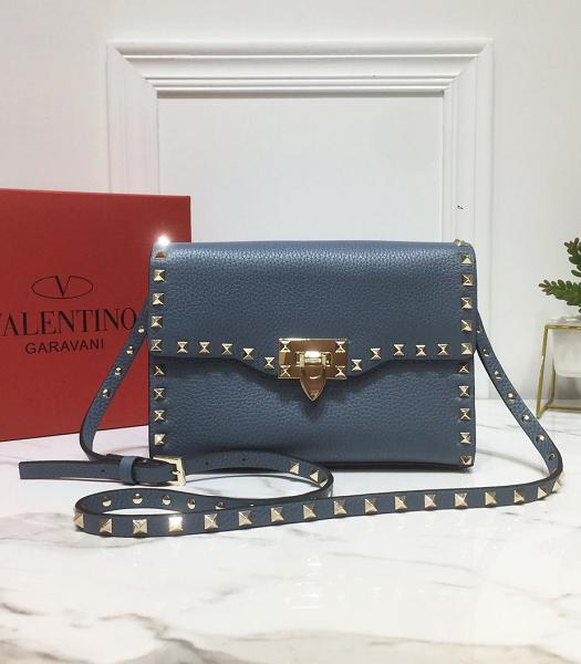Valentino Blue Original Real Leather Messenger Bag Golden Rivet