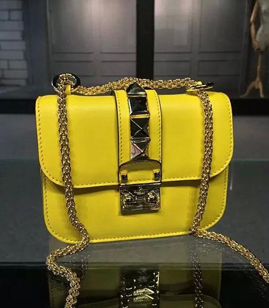 Valentino BOX 17cm Original Leather Shoulder Bag Lemon Yellow