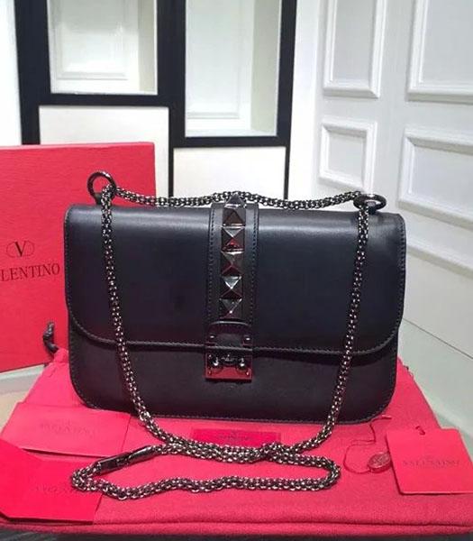 Valentino BOX Shoulder Bag Black Original Leather Gun Nail
