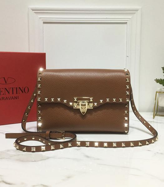 Valentino Brown Original Real Leather Messenger Bag Golden Rivet