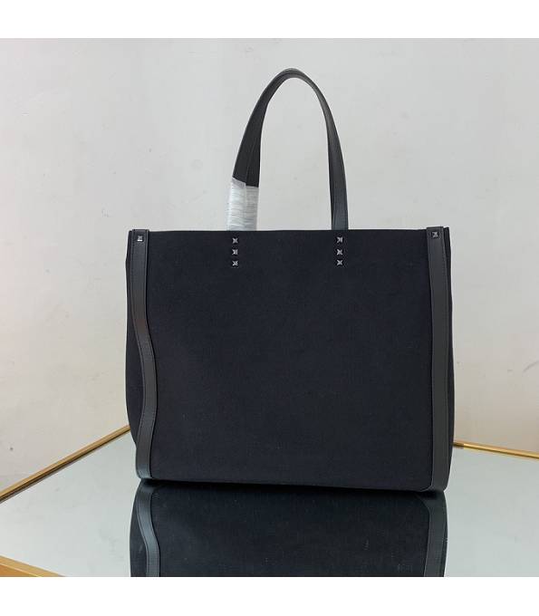 Valentino Canvas With Black Original Calfskin Leather 37cm Shopping Tote Bag-1