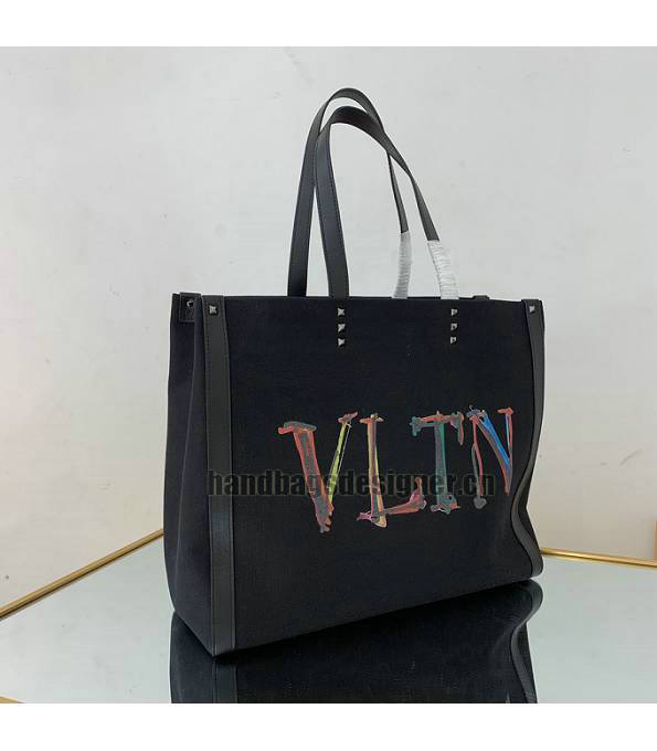 Valentino Canvas With Black Original Calfskin Leather 37cm Shopping Tote Bag-2