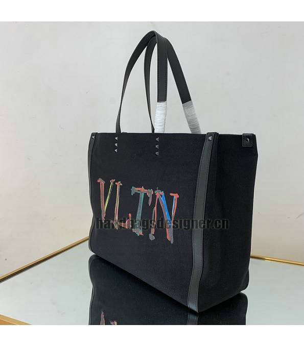 Valentino Canvas With Black Original Calfskin Leather 37cm Shopping Tote Bag-3