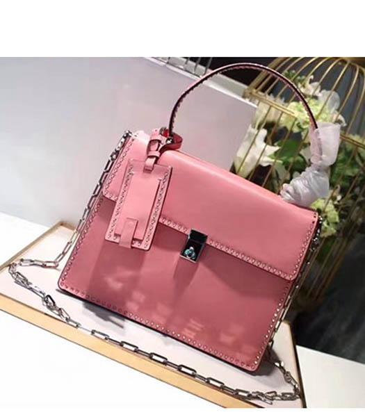 Valentino Dark Pink Original Leather Rivets Decorative 26cm Chains Tote Bag