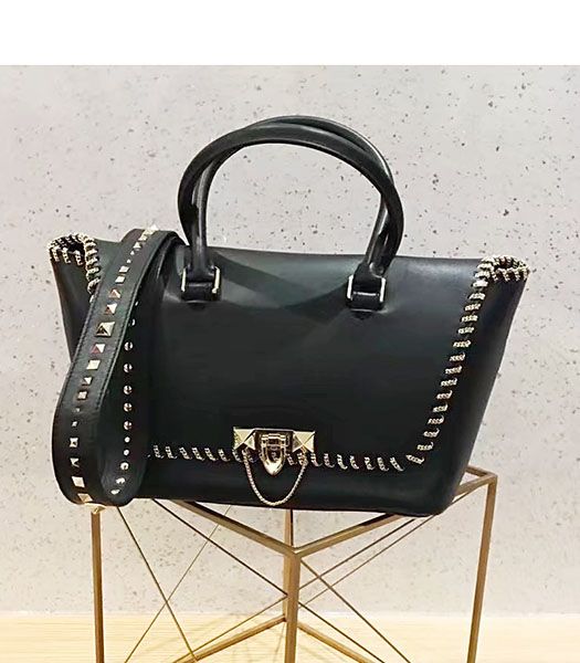 Valentino Demilune Small Double Handle Bag Black Original Leather