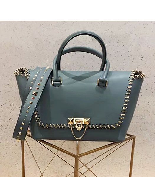 Valentino Demilune Small Double Handle Bag Blue Original Leather