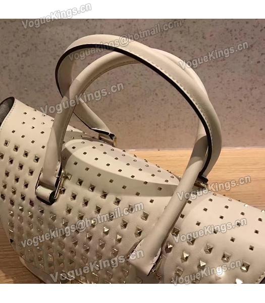 Valentino Demilune White Original Leather Rivets Small Tote Bag-3