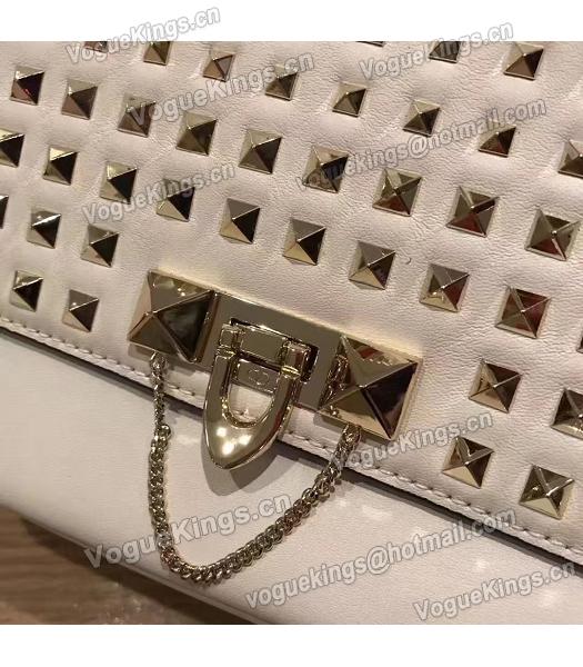 Valentino Demilune White Original Leather Rivets Small Tote Bag-6